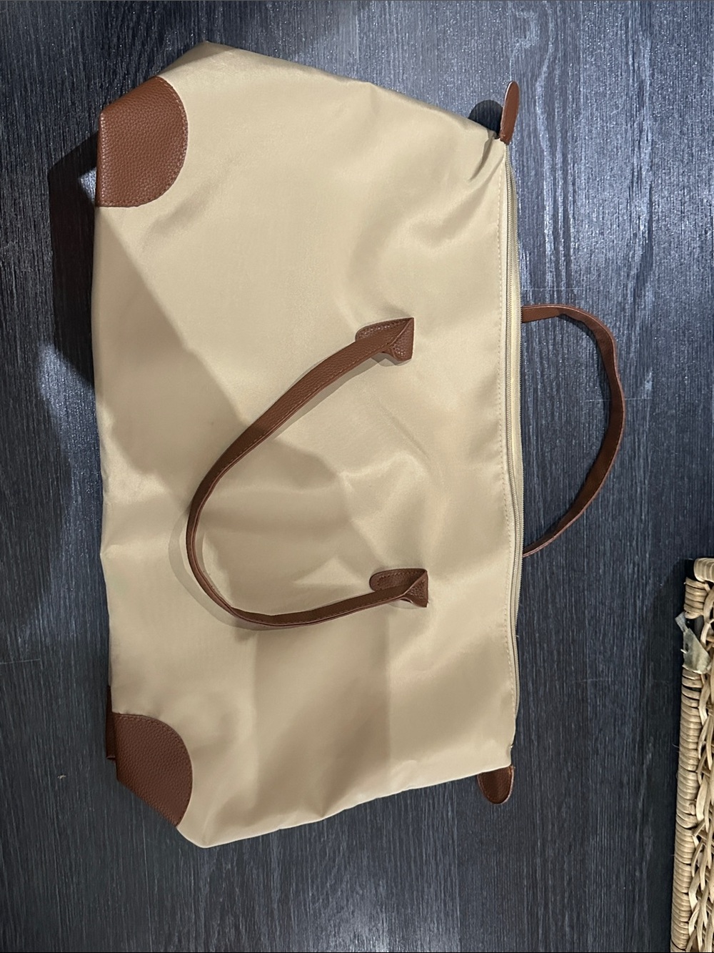 Beige and Brown  Travel Duffel Bag